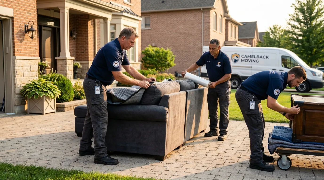 Large estate moving crew wrapping furniture in Norcross, GA